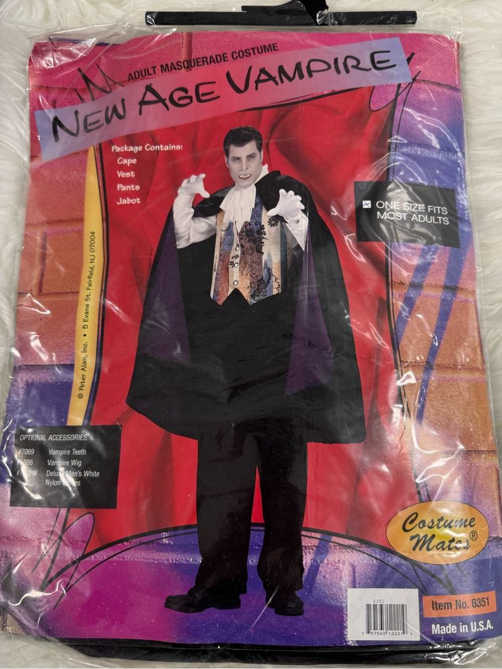 New Age Vampire Adult Halloween Costume NEW cape vest pants jabot One Size